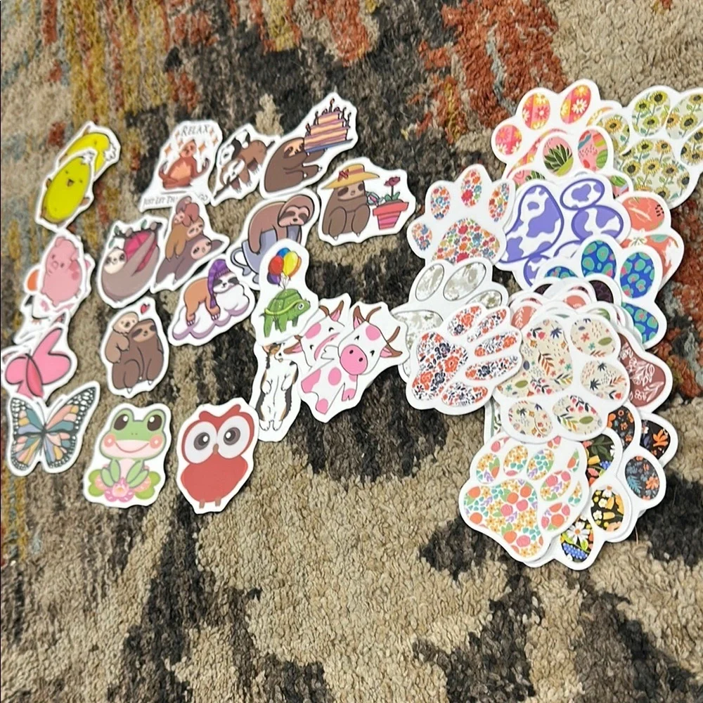 50 Stickers Adorable Animals Paws & Nature Stickers Set of 50 NWT Colorful